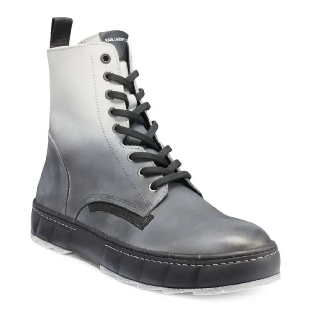Karl Lagerfeld Men’s Grey Ombré Leather Combat Boots Size 13